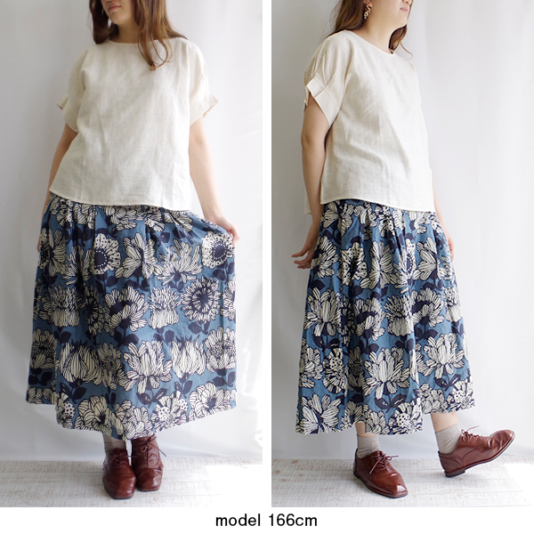 綿麻 花柄スカート 夏 裏地付き オシャレ 大人かわいい |  | 02