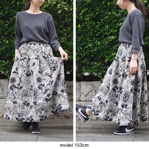 綿麻 花柄スカート 夏 裏地付き オシャレ 大人かわいい |  | 06