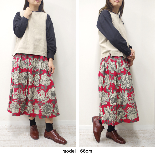 綿麻 花柄スカート 夏 裏地付き オシャレ 大人かわいい |  | 08