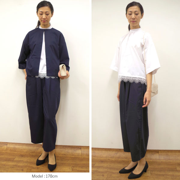 裾レース付きバンドカラーブラウス　s.t.closet frabjous