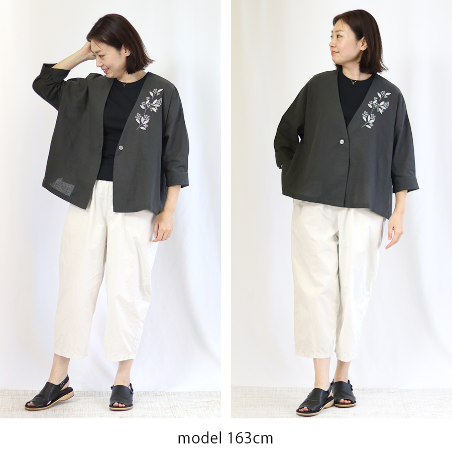 刺繍入りコットンリネンジャケット【cloudnine】 綿麻ショートジャケット |  | 09