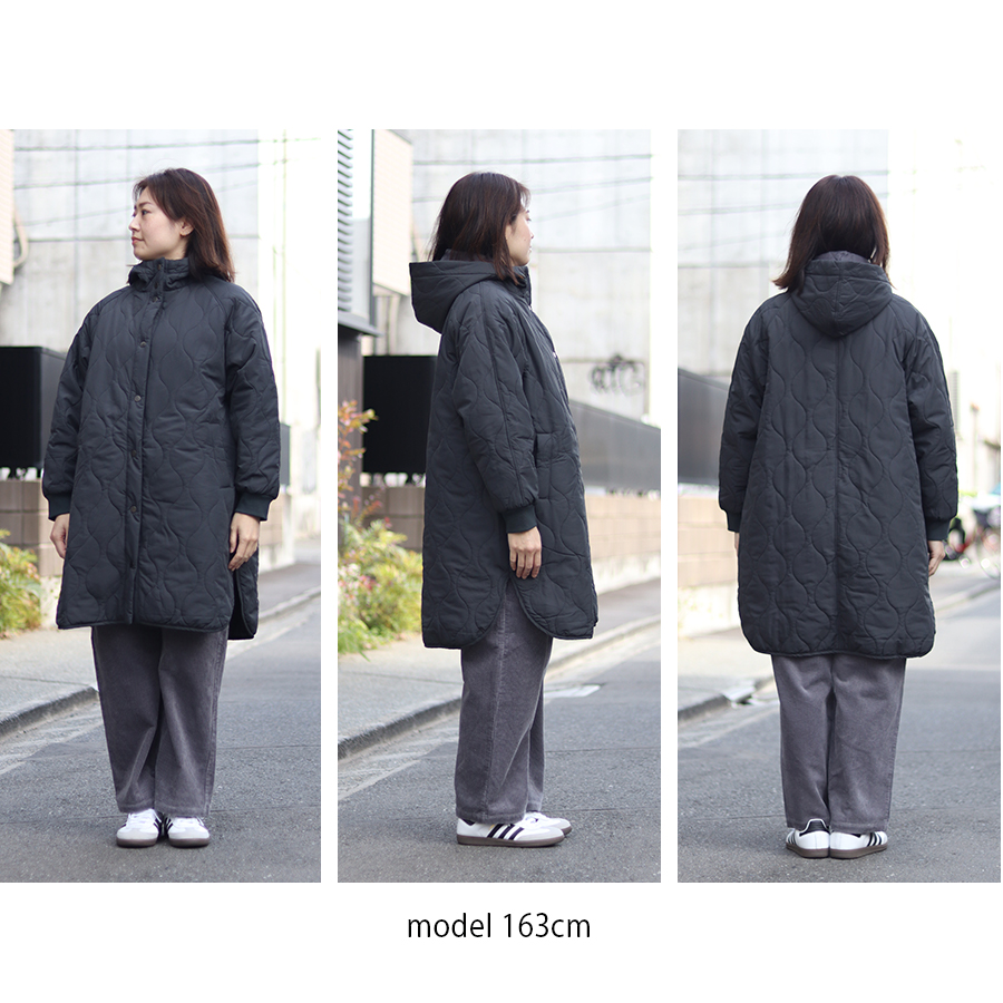中綿キルトフード付きロングコート cloudnine : W Pocket - 通販