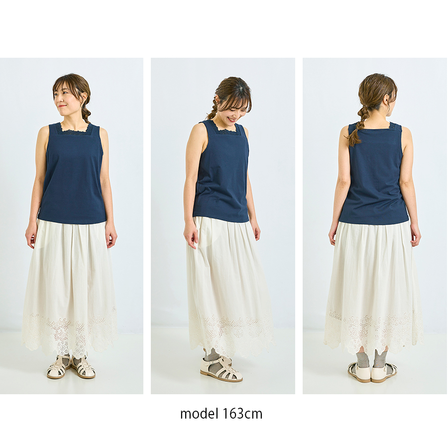 コットン天竺 レース付きスクエアネックタンクトップ　cloudnine　綿100％ |  | 07