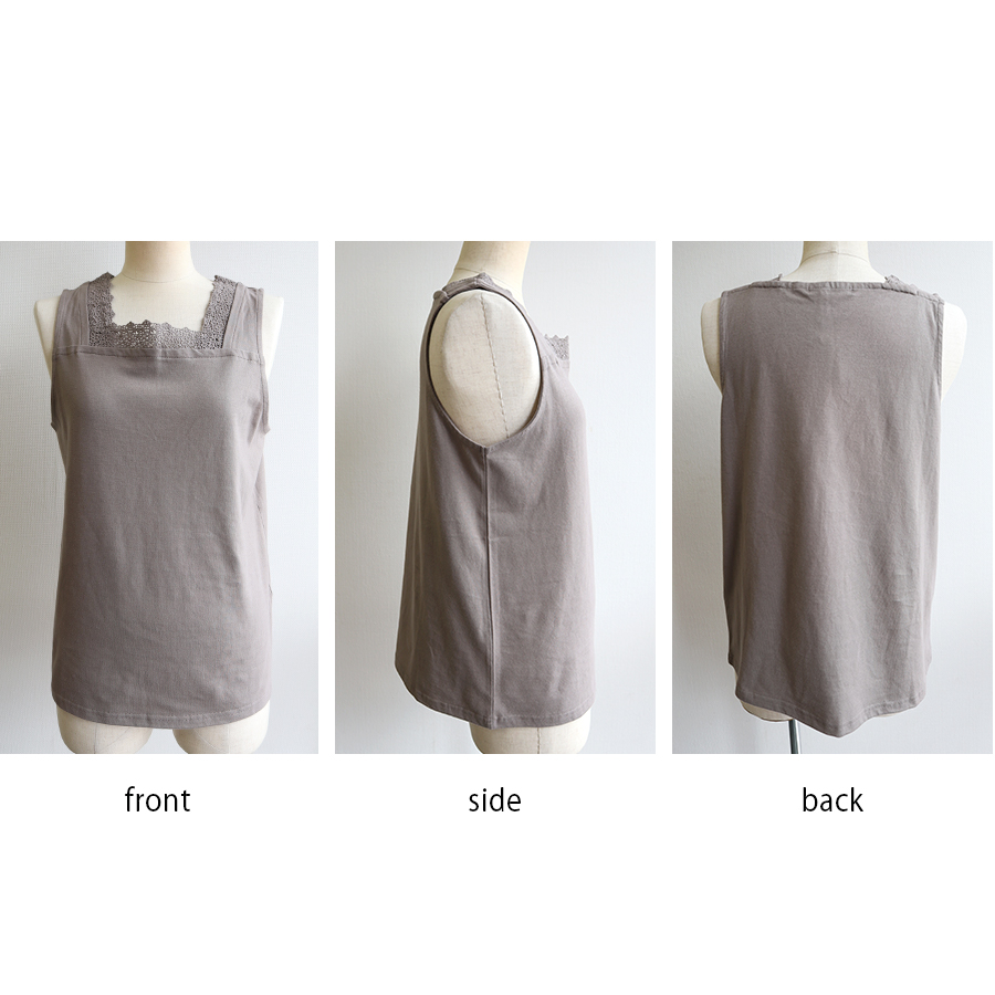 コットン天竺 レース付きスクエアネックタンクトップ　cloudnine　綿100％ |  | 08