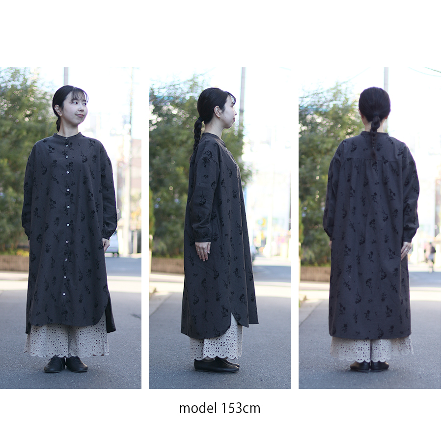 フロッキー花柄プリント 前あきワンピース cloudnine : W Pocket