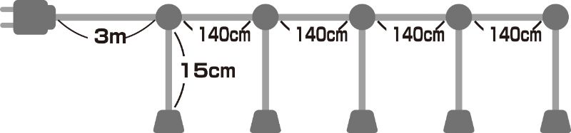 のぼり屋工房 K_提灯用ソケット 9031 5個用 コード長約3ｍ、間隔約1.4ｍ . 集客 販促品 :nobori 9031:ワークウエイト