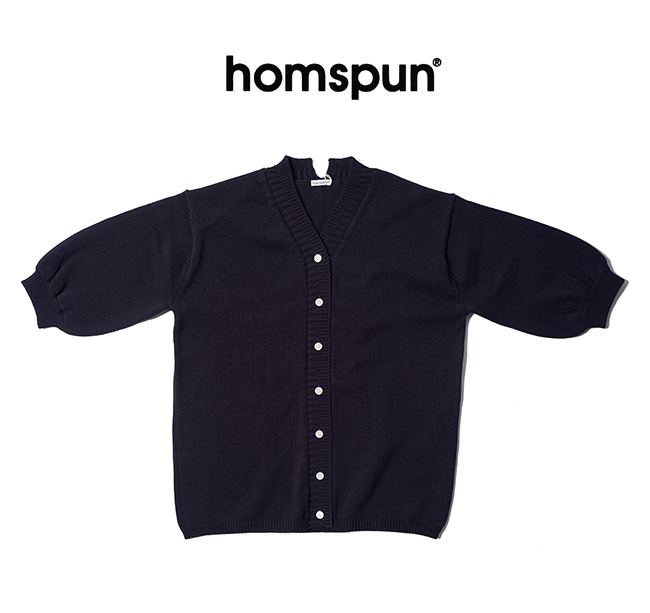 homspun スーピマコットン 六分袖Vネックカーディガン　ダークネイビー homspun｜スーピマコットン 六分袖Vネックカーディガン - haluta