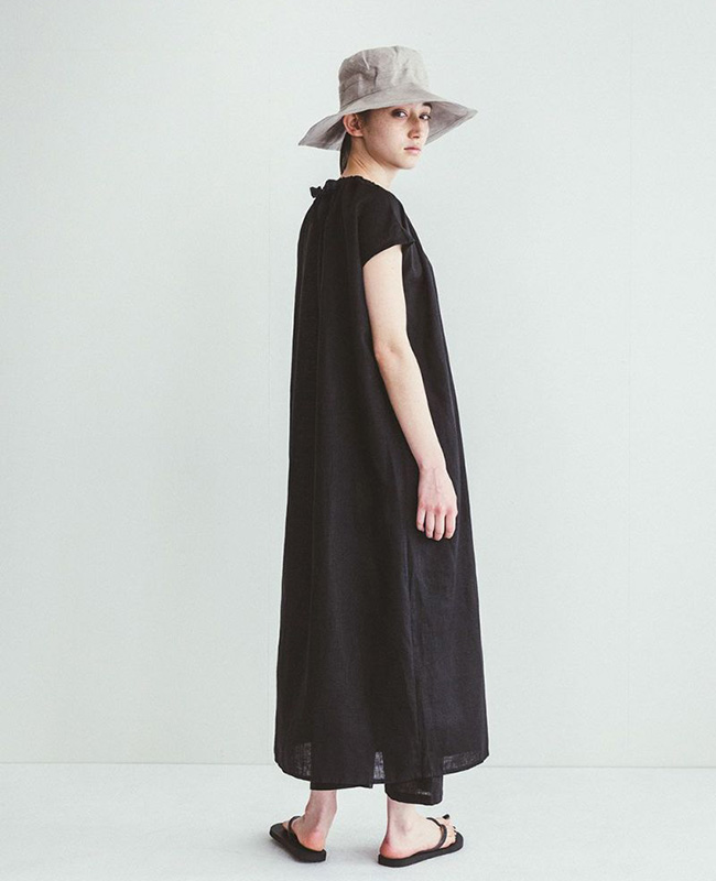 フォグリネンワーク リネン100% エミリン ワンピース バックリボン ブラック fog linen work（フォグリネンワーク） EMELYN DRESS BLACK エミリン