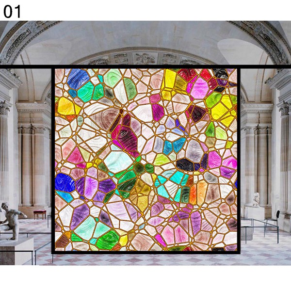 ステンドグラス ガラスフィルム 欧米風 カラフル 遮光断熱 レトロ 窓