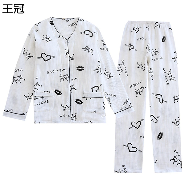 パジャマ 綿100 ガーゼ レディース 長袖 パッド付き クレープ 春夏秋 ナイトウェア ルームウェア 前開き 上下セット V首 薄手 国内即発送