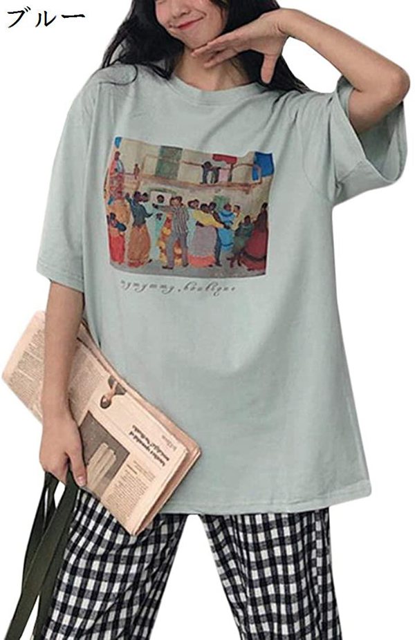 クルーネック カットソー プリント柄 レディース 夏服 tシャツ 半袖 韓国 トップス かわいい 原宿系 ファッション ティーシャツ  vcmJ5oRnhJ, トップス - triannacosmetics.com