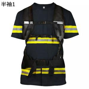 タンクトップ メンズ 消防服cosplay スーツ ノースリーブ 男性用 Tシャツ 3Dプリント か...