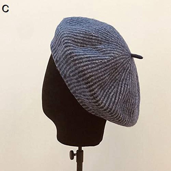 新しいエレガントなファッションの冬の帽子ウールアジャスタブルクラシックストライプベレー帽軽量カジュア...