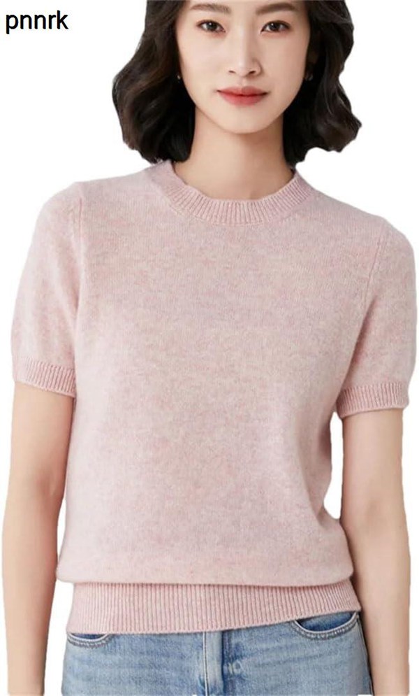 女性 O ネック半袖繊細なカシミアウールセーターソフトベーシックソリッドカラー T シャツ