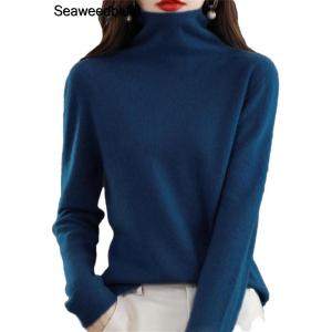 100% メリノウールの衣類の女性のパイルネックニット長袖セーター秋冬