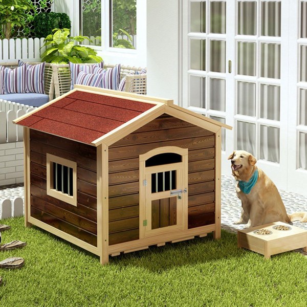 北欧 犬小屋 屋外用 大型犬 木製 ドア付きの大型屋外犬小屋 犬舎 屋外