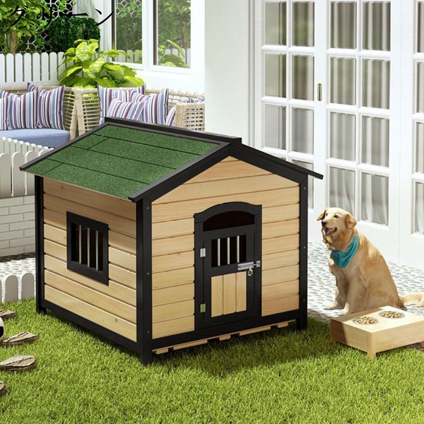 北欧 犬小屋 屋外用 大型犬 木製 ドア付きの大型屋外犬小屋 犬舎 屋外 