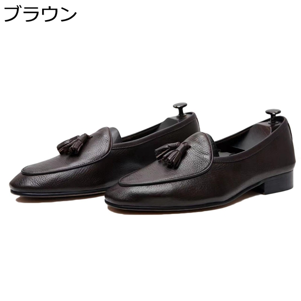 男性用 ビジネスシューズ ローファー タッセル ポインテッドトゥ 革靴 ローカット 牛革皮 履き易い ブラック 通勤 カジュアル  疲れない