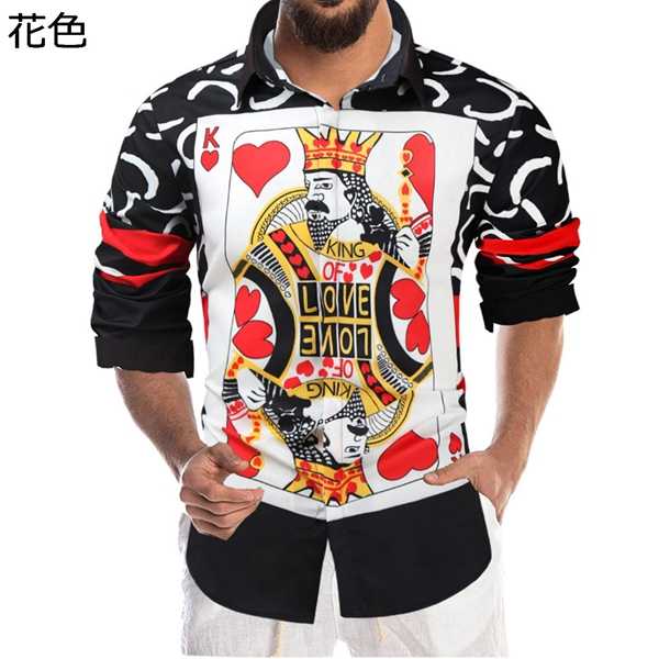 ファッション Unisex S M カジュアルシャツ メンズ 長袖 シャツ かっこいい 韓国風 春秋 ポーカー柄シャツ 総柄 ストリート ヒップホップ やくざ ビーチ 渋谷系 Zljtoossl3 Wrestlesquare Com