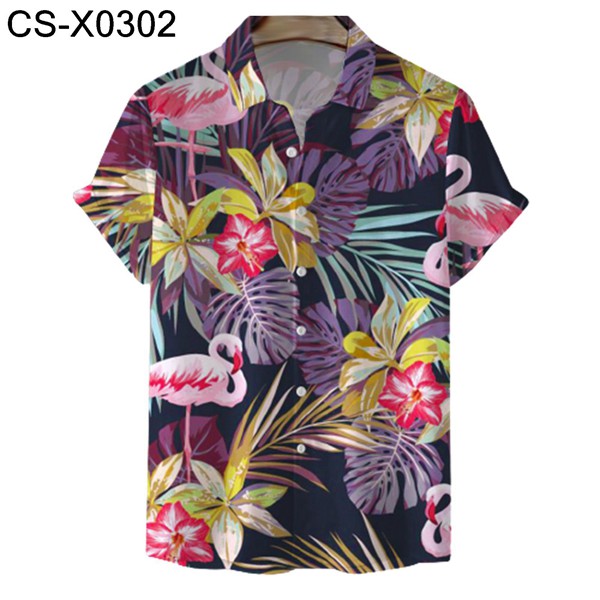 アロハシャツ フラミンゴ柄 総柄 プリント 花柄シャツ ゆったり