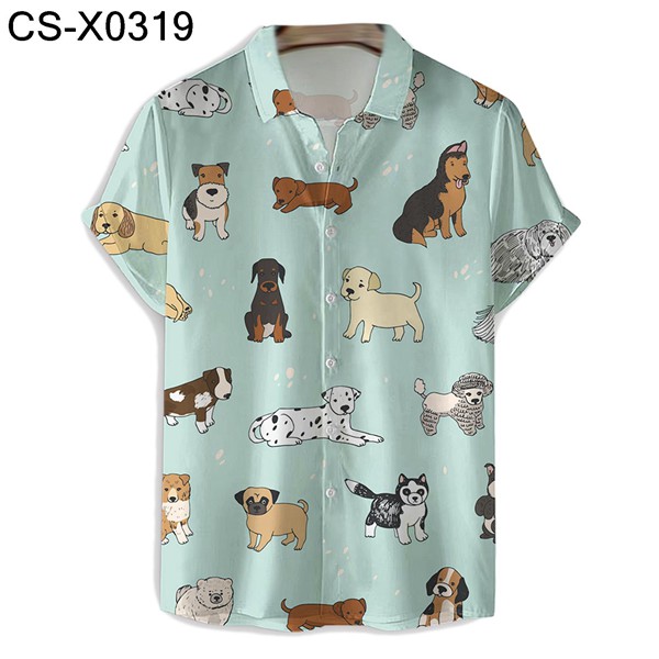 メンズ 夏 アロハシャツ カジュアル コーギー 犬柄 ゆったり 可愛い 