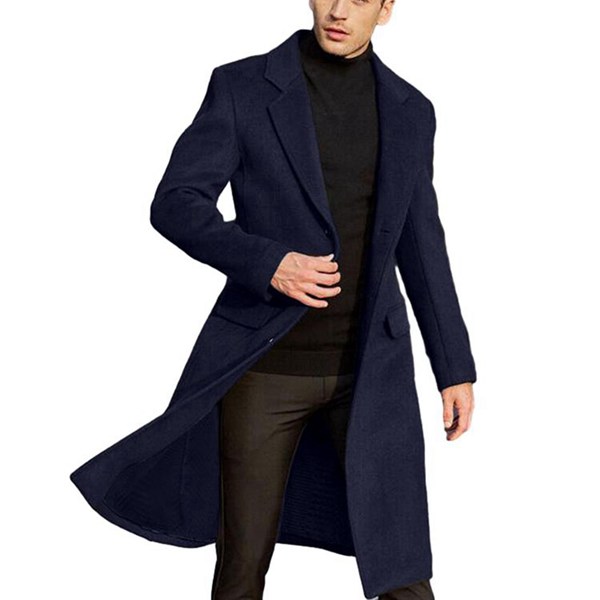 チェスターコート メンズ 小さいサイズ 折り襟 長め丈 ロングコート 
