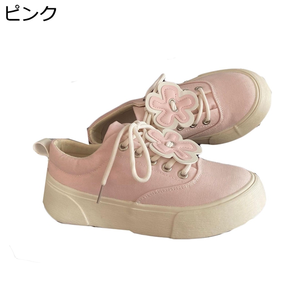 デッキシューズ 女性用 きれいめ キャンパス スニーカー 厚底 フラット 花柄 脱げない 走れる ピンク トレーニング 通学 ランニング