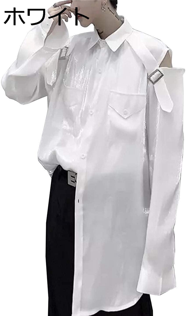 スチームパンク メンズ カジュアルシャツ 長袖 原宿 黒 白 服 肩出し トップス パンクロック V系 ワイシャツ ビジネス カップル 人気ブランド