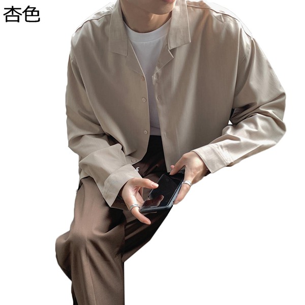 無地 メンズ 開襟シャツ 長袖シャツ シンプル ファッション ゆったり かっこいい カジュアル 韓国風  ツルツル 通気性 ビジネス   bf風｜wrsmstore4｜07