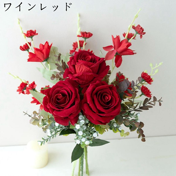 造花 赤いバラ フェイクフラワー 花束 ブーケ シルク 生花みたい 薔薇