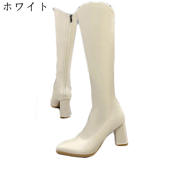 V字カット 長ブーツ ロング丈 レザー 本革 レディース靴 バックジップ つや消し 革靴 秋冬着  スムース  ポインテッドトゥ   ハイヒール