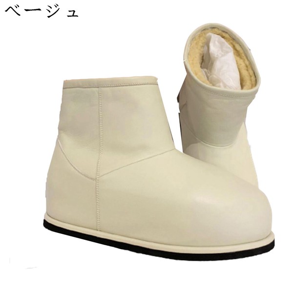 冬用ブーツ スノーブーツ シークレット レザー 本革 snow boots スリップオン 羊毛100...