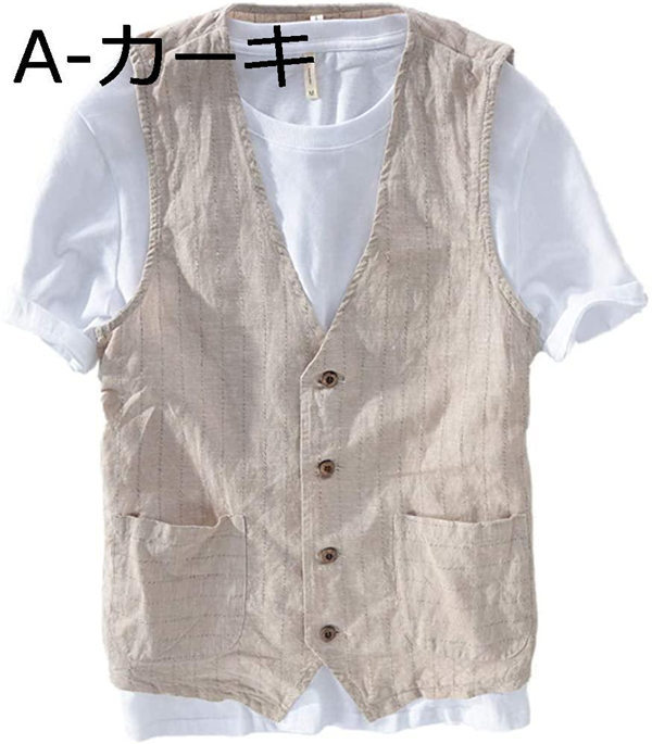 メンズファッション 桜舞う季節 ベスト メンズ 春 リネンベスト ジレ ノースリーブ 夏 袖なし ストライプ 薄手 ナチュラル風 大きいサイズ トップス 亜麻 カジュアル Fhnzdyleab Minirunukevents Com