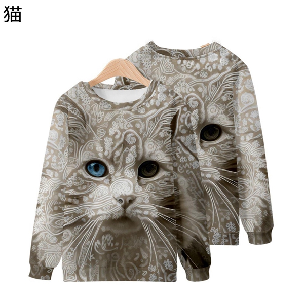 トレーナー ラウンドネック 猫柄パーカー パーカー 長袖Tシャツ カップル 大きいサイズ メンズ レディース 3Dプリント  プルオーバー｜wrsmstore4｜02