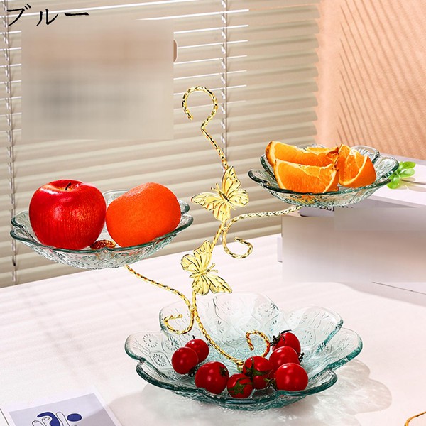 展示スタンド ケーキスタンド 透明ガラス 3層 カップケーキスタンド 蝶飾り 欧風 花形 ケーキディスプレイスタンド アフタヌーンティー