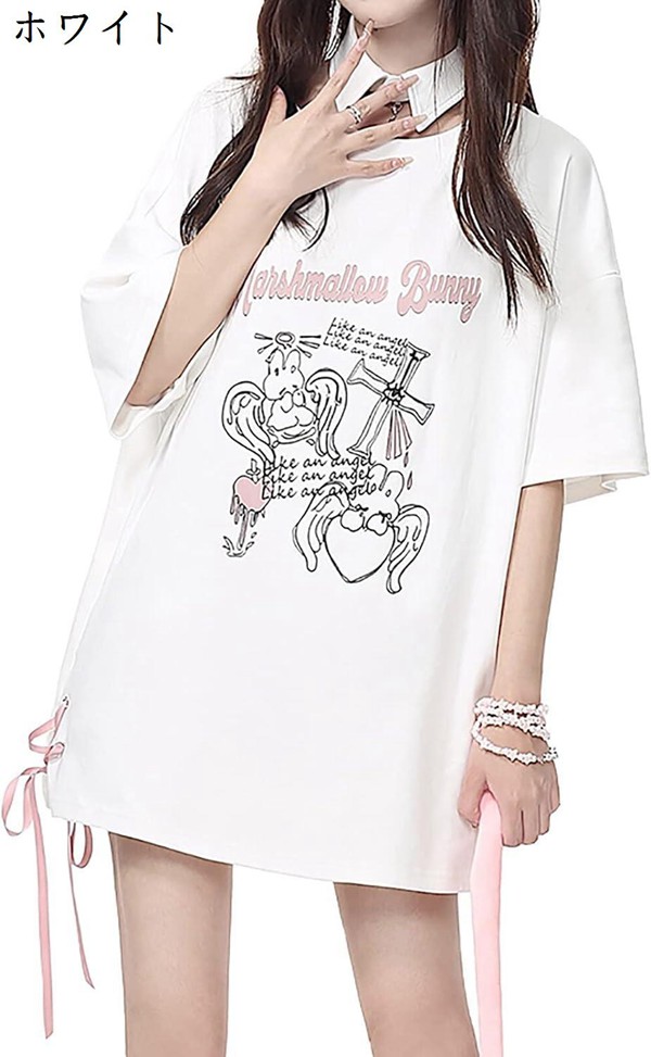 Tシャツ レディース リボン付き 病みかわいい 半袖Tシャツ 原宿系 地雷系 量産型 サブカル系 ゆ...