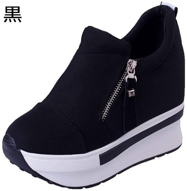 人気スポー新作 美脚 レディース 黒 ダイエットシューズ 10cm 可愛い ヒールスニーカー 身長アップ ハイカット 厚底スニーカー スニーカー カラー 黒 Chauffagevanbrabant Be