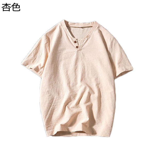 半袖 メンズ 亜麻 Tシャツ M~5XL 夏服 大きいサイズ ヘンリーネック ゆったり 薄手 脇汗 ...