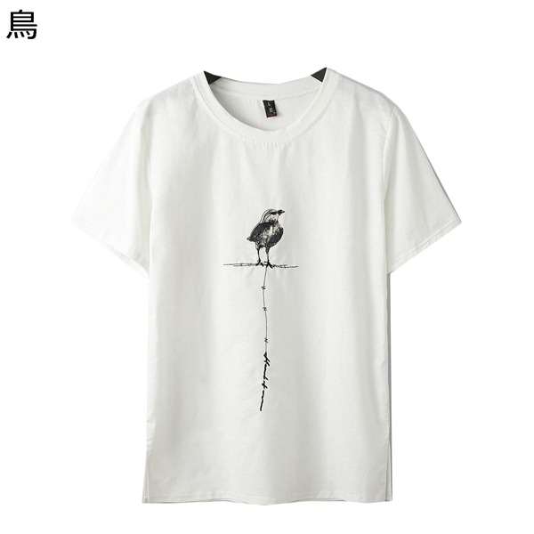 刺繍 メンズ 半袖 Tシャツ ゆったり 純色 クルーネック亜麻製 夏服 大きいサイズ 通気性よい  ...