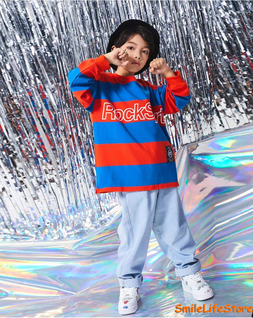 ストライプ キッズダンス衣装 ヒップホップ デニム服 女の子 男の子 男女兼用 HIPHOP 子供 トップス パンツ ジャズダンス 練習着