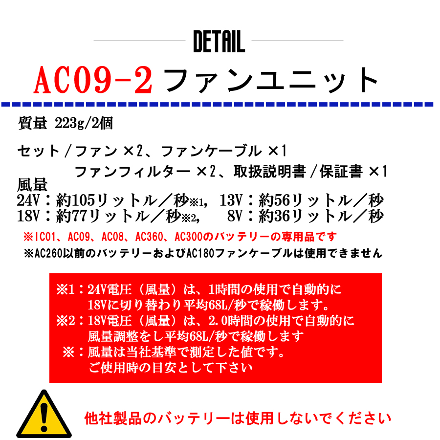 BURTLE（バートル） ファンセット AC09-2 空調服 24V 京セラ製
