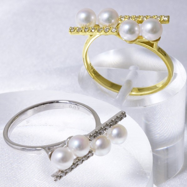 【受注発注品】あこや真珠 スタイリッシュ ダイヤ パールリング（指輪） ホワイト系 4.0-4.5mm BBB K18WG/K18 ホワイトゴールド  [n5] :baby-balance-ring:真珠の卸屋さん - 通販 - Yahoo!ショッピング
