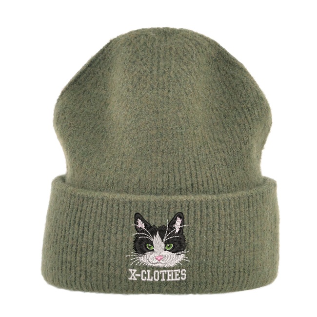 リアル 犬 猫 ワンポイント 刺繍 大きめサイズ モヘア リブ編み ニット