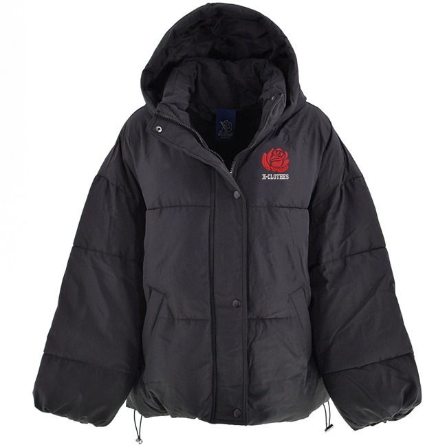 野菜 果物 ワンポイント 刺繍 フェイク ダウンジャケット レディース