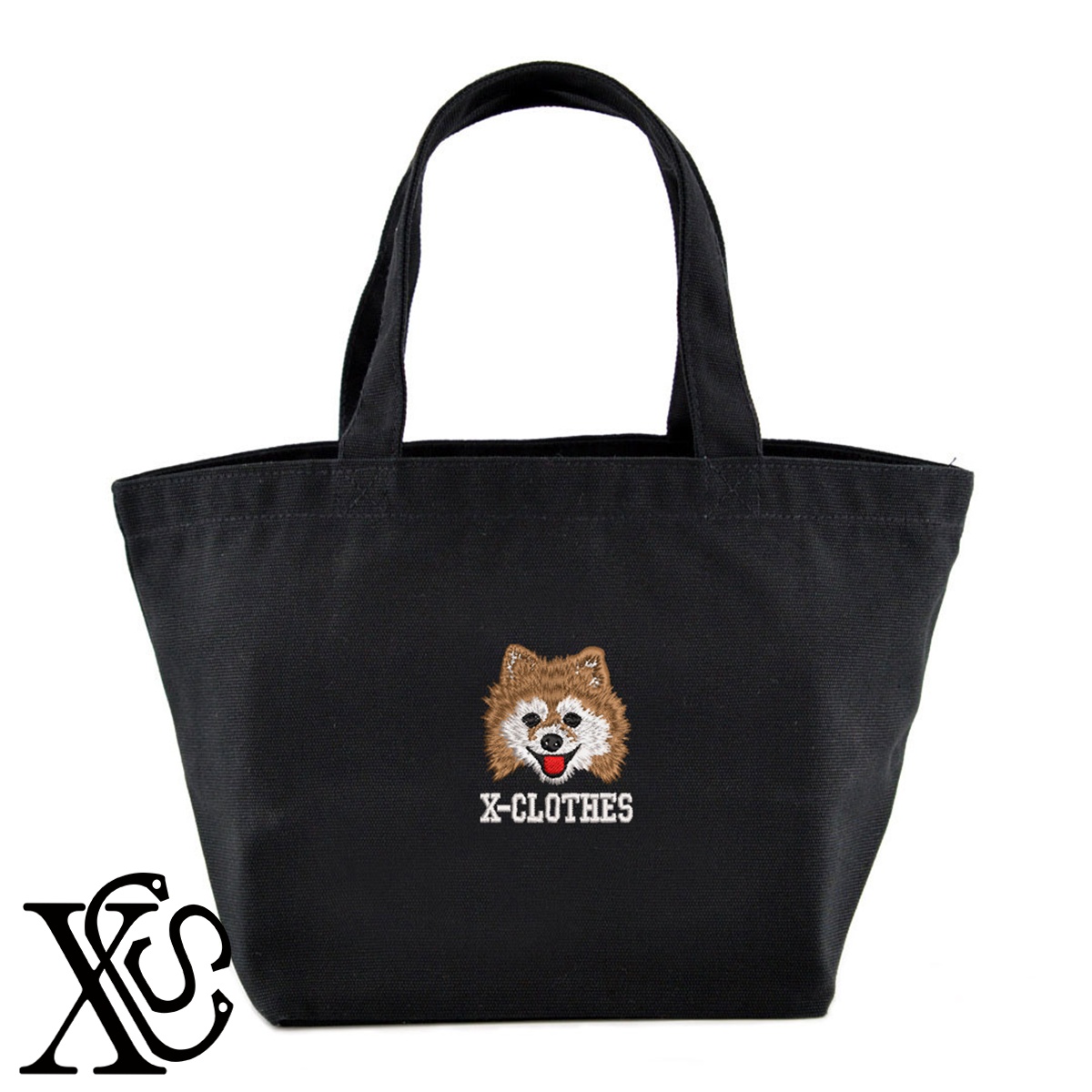ポメラニアン2柄単 刺繍 キャンバス生地 ランチ ミニ トートバッグ レディース メンズ【X-CLOTHES】オリジナル グッズ ワンポイント 雑貨