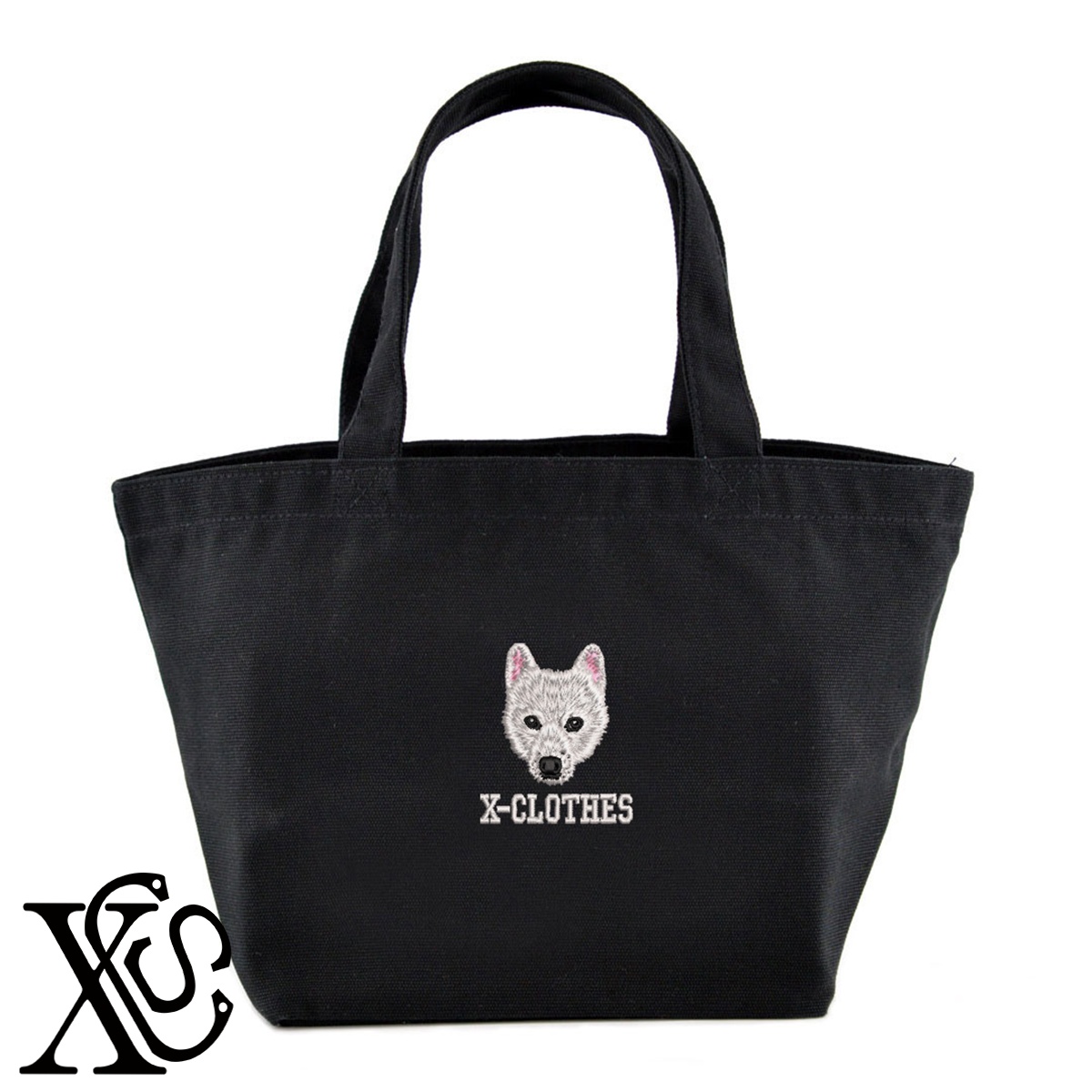柴犬白2柄単 刺繍 キャンバス生地 ランチ ミニ トートバッグ レディース メンズ【X-CLOTHES】オリジナル グッズ ワンポイント 雑貨
