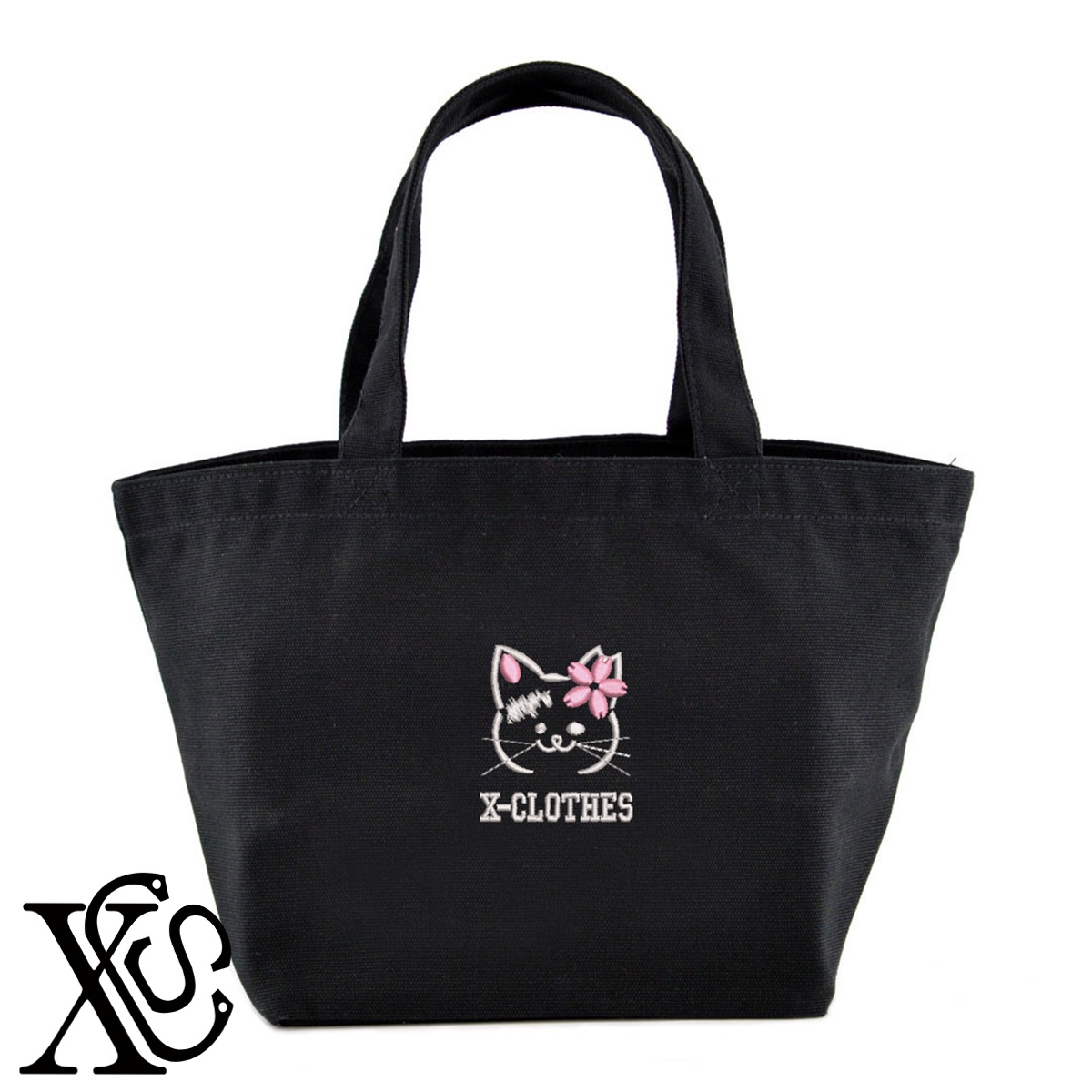 ブスにゃん2柄単 刺繍 キャンバス生地 ランチ ミニ トートバッグ レディース メンズ【X-CLOTHES】オリジナル グッズ ワンポイント 雑貨