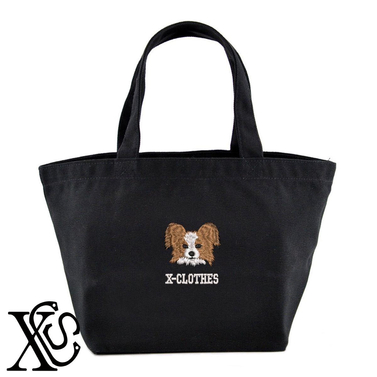 パピヨン3柄単 刺繍 キャンバス生地 ランチ ミニ トートバッグ レディース メンズ【X-CLOTHES】オリジナル グッズ ワンポイント 雑貨