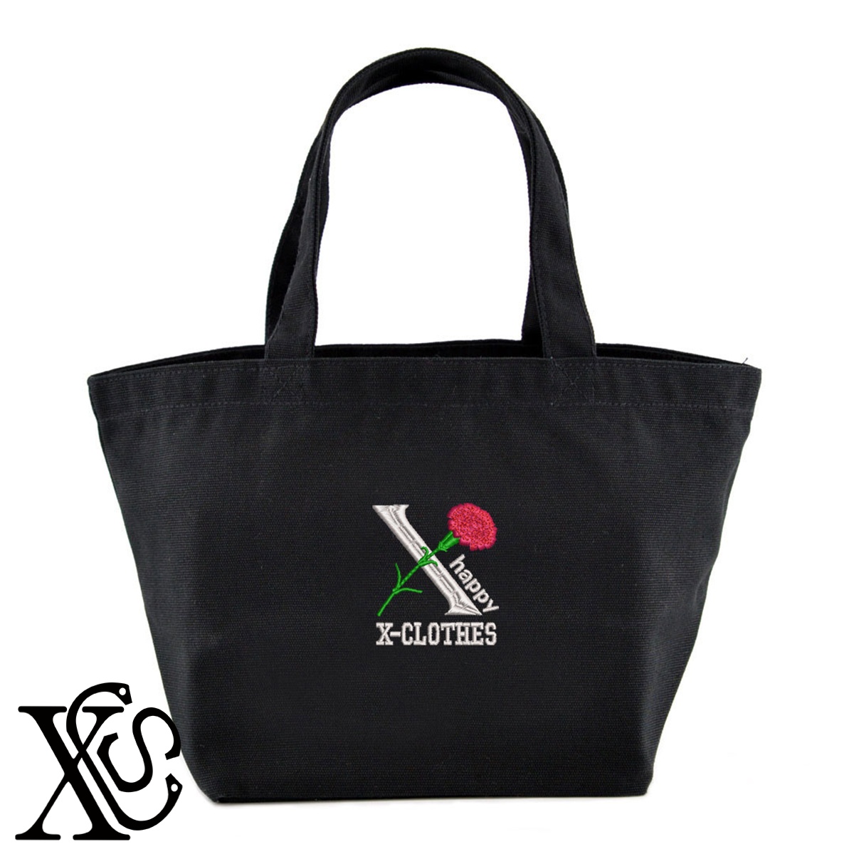 カーネーション3柄単 刺繍 キャンバス生地 ランチ ミニ トートバッグ レディース メンズ【X-CLOTHES】オリジナル グッズ ワンポイント 雑貨