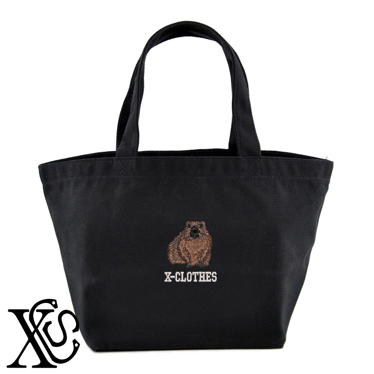 マーモット2柄単 刺繍 キャンバス生地 ランチ ミニ トートバッグ レディース メンズ【X-CLOTHES】オリジナル グッズ ワンポイント 雑貨